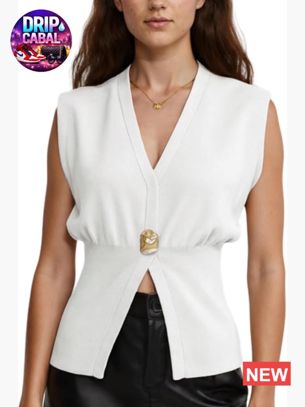 Sleeveless V-Neck Button Down Knit Vest Top Lightweight Summer